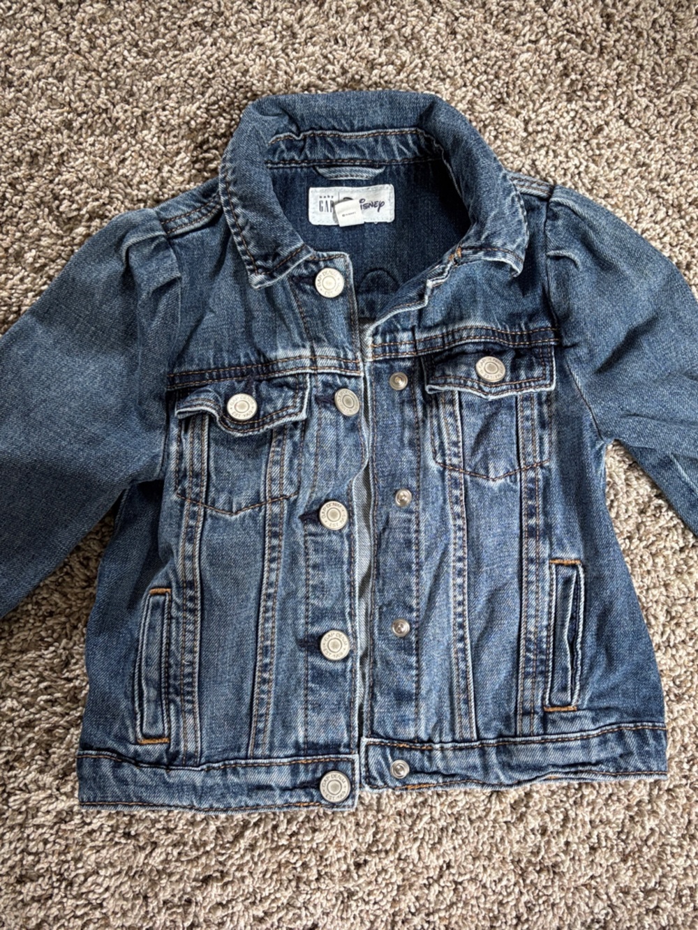 Girls Dark Blue Denim Jacket with Button Front Minnie